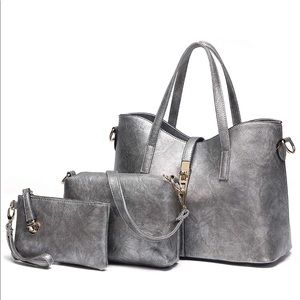 Purse Set (3 Items) - Gray Leather